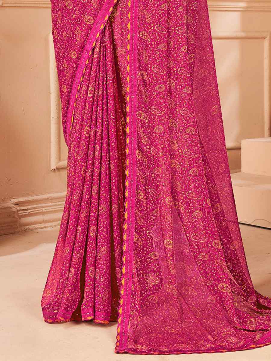 Pink Chiffon Printed Festival Casual Contemporary Saree