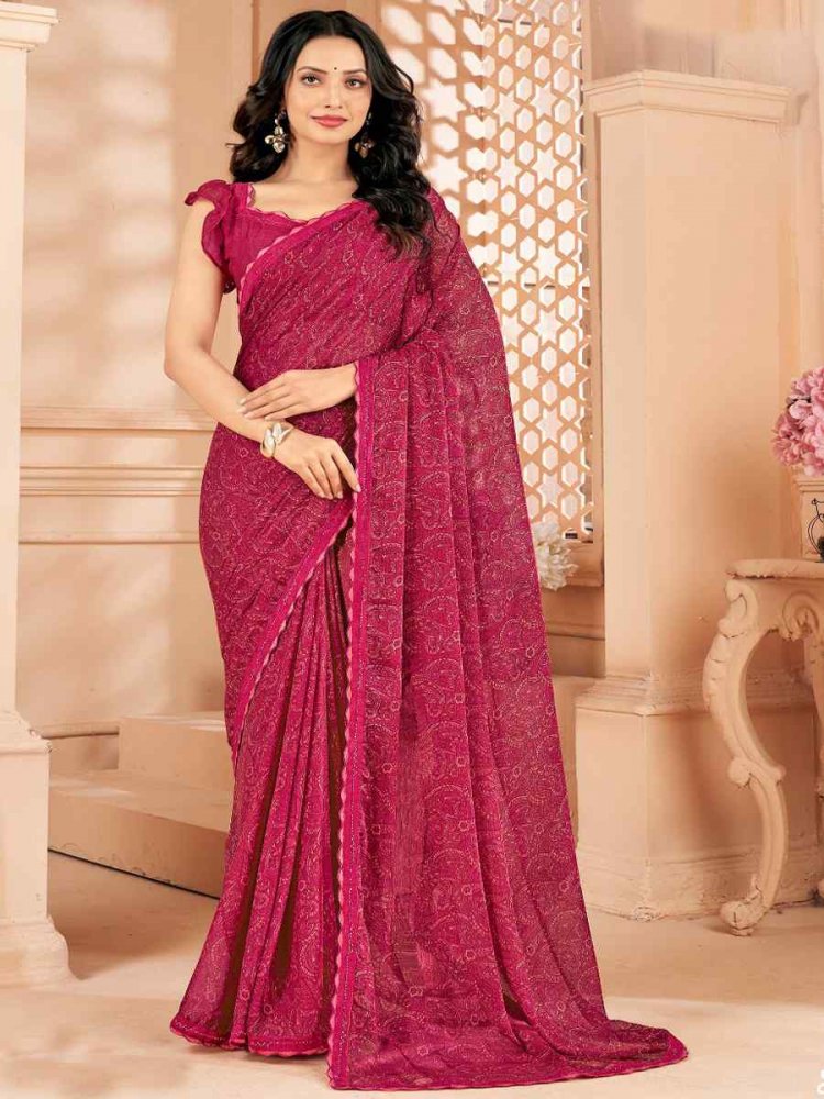 Pink Chiffon Printed Festival Casual Contemporary Saree