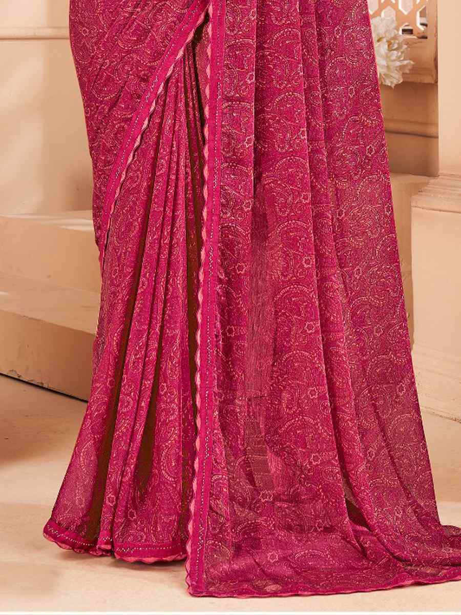 Pink Chiffon Printed Festival Casual Contemporary Saree