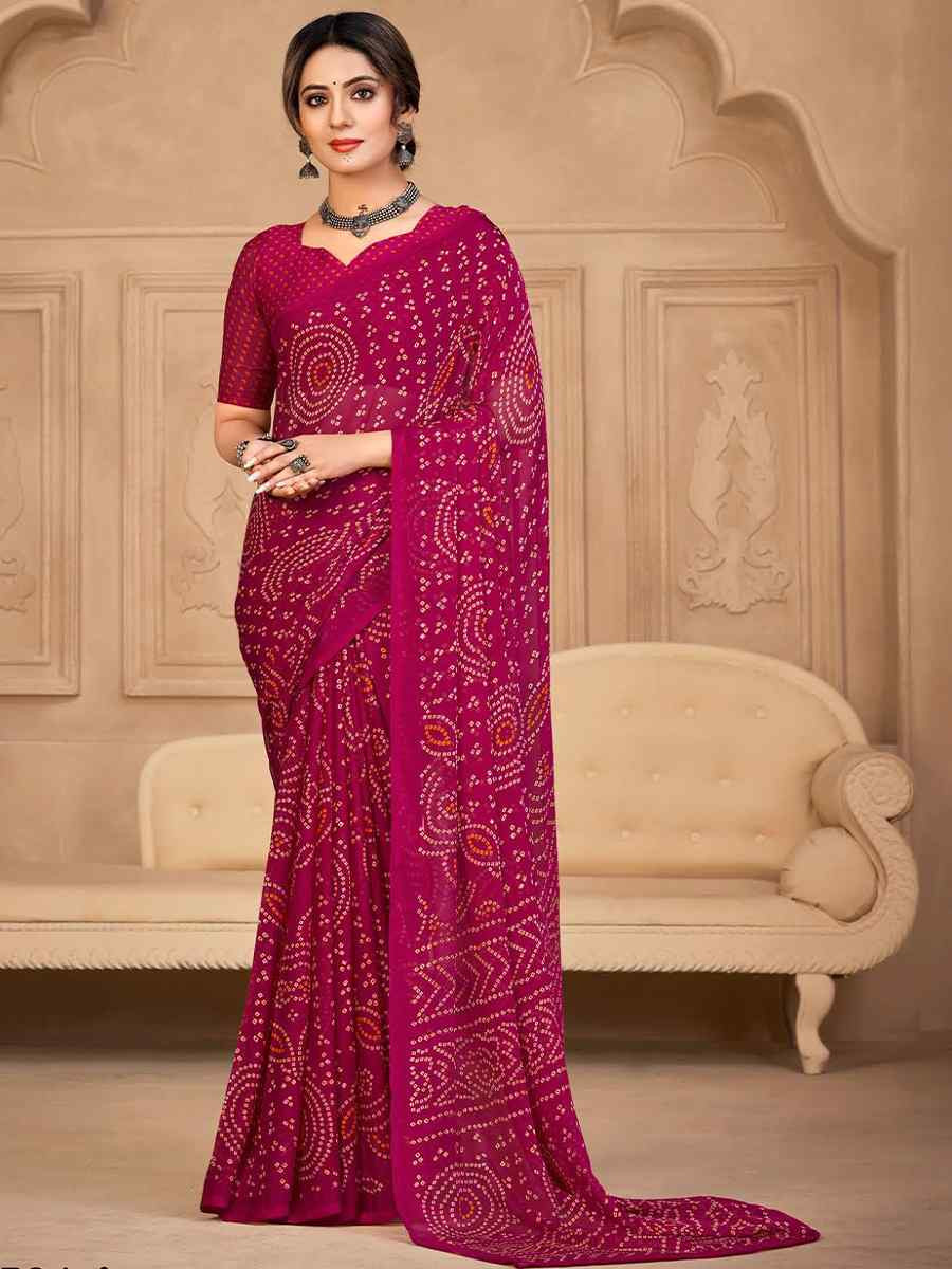 Pink Chiffon Printed Festival Casual Contemporary Saree