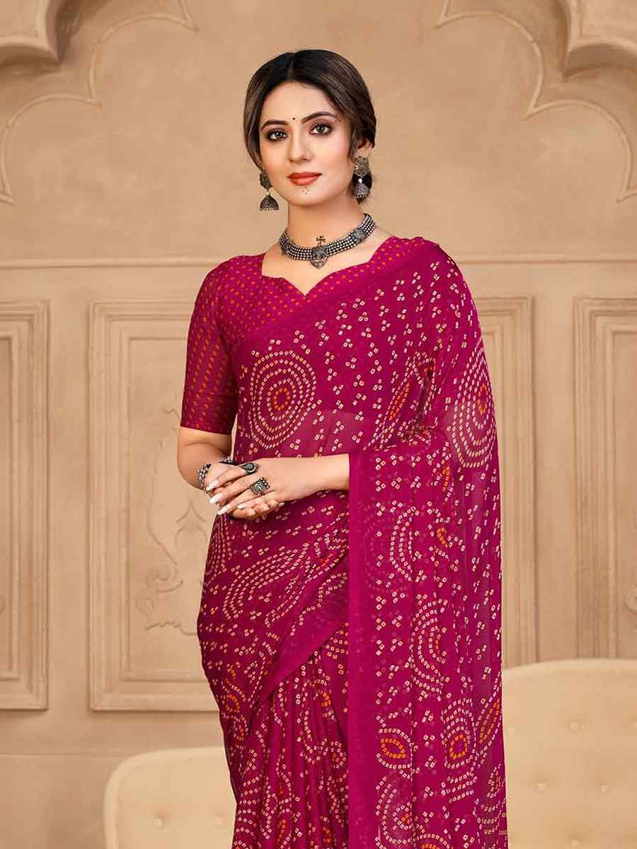 Pink Chiffon Printed Festival Casual Contemporary Saree