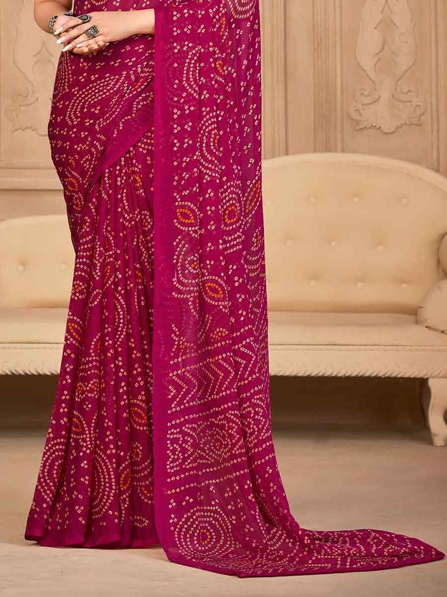 Pink Chiffon Printed Festival Casual Contemporary Saree