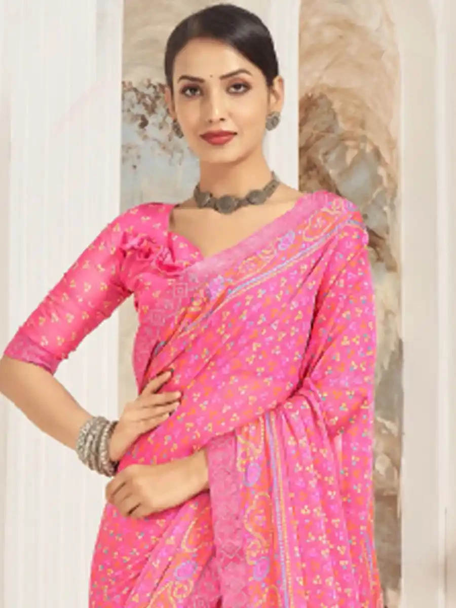 Pink Chiffon Printed Festival Casual Contemporary Saree