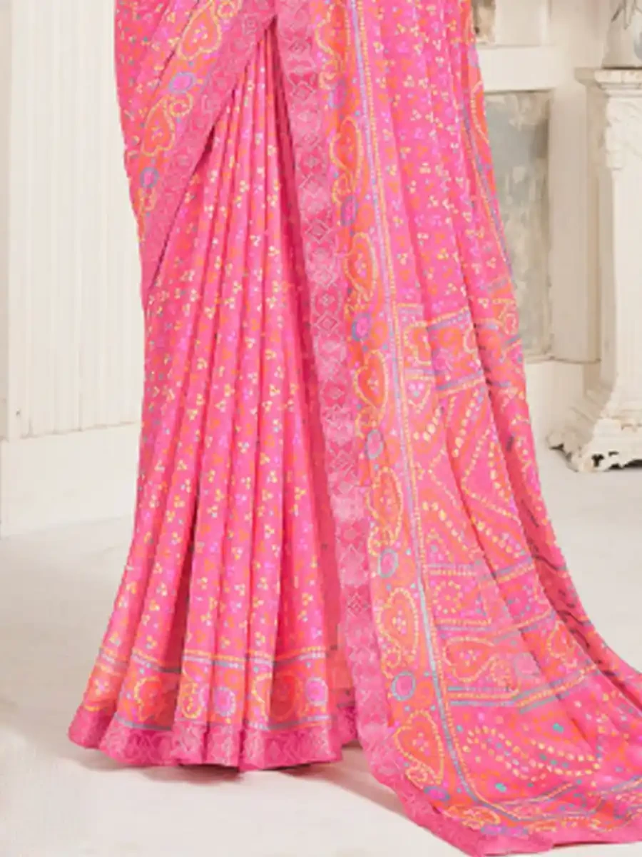 Pink Chiffon Printed Festival Casual Contemporary Saree