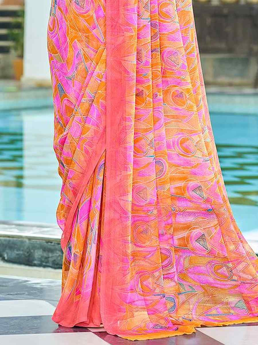 Pink Chiffon Printed Festival Party Contemporary Saree