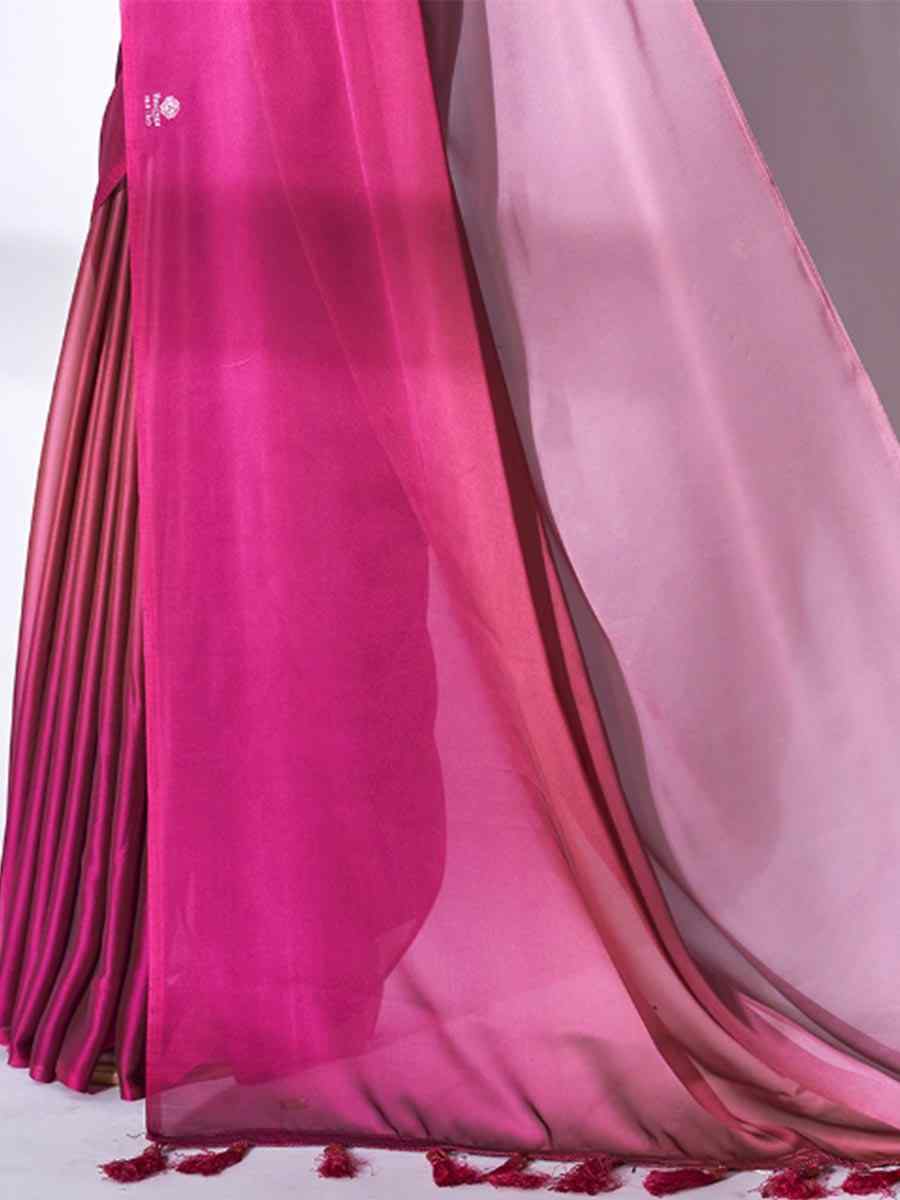 Pink Chiffon Sequins Party Festival Classic Style Saree