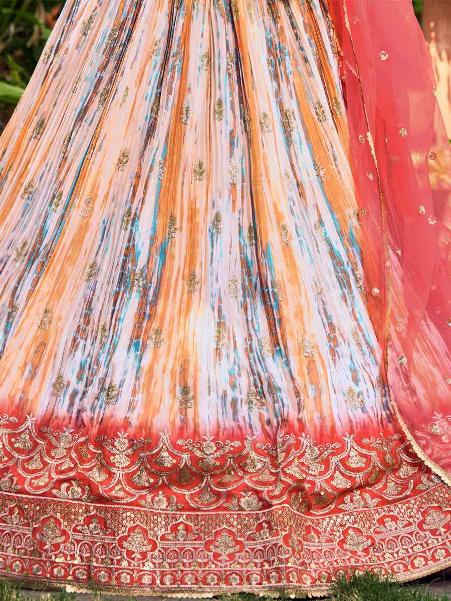 Pink Chinon Embroidered Bridesmaid Wedding Heavy Border Lehenga Choli