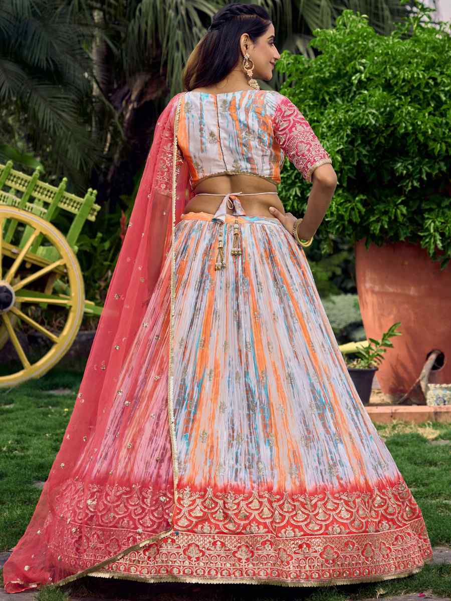 Pink Chinon Embroidered Bridesmaid Wedding Heavy Border Lehenga Choli