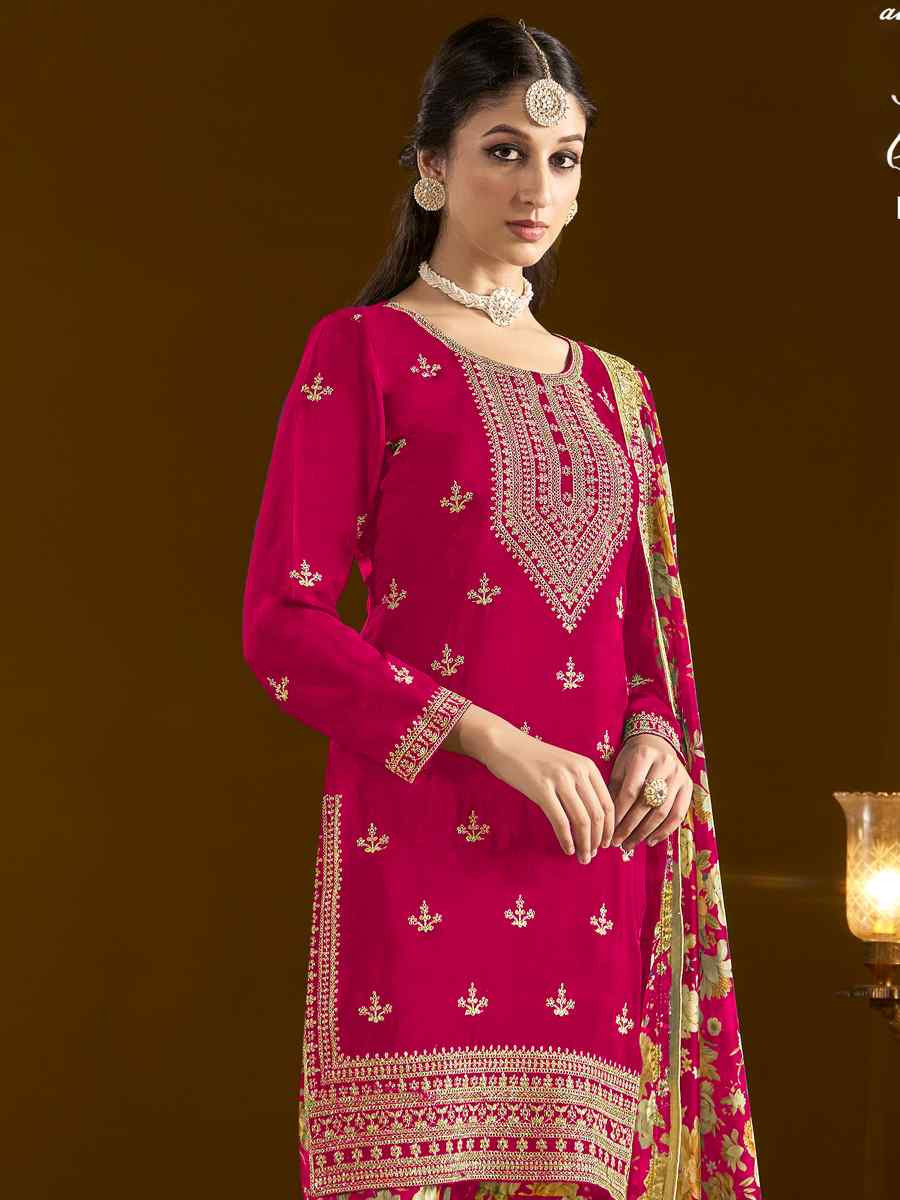 Pink Chinon Embroidered Festival Wedding Sharara Pant Salwar Kameez