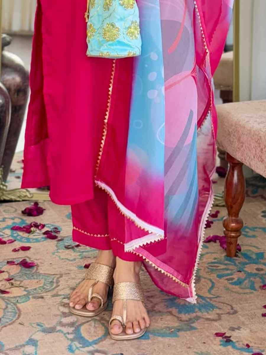 Pink Chinon Embroidered Party Wedding Ready Pant Salwar Kameez