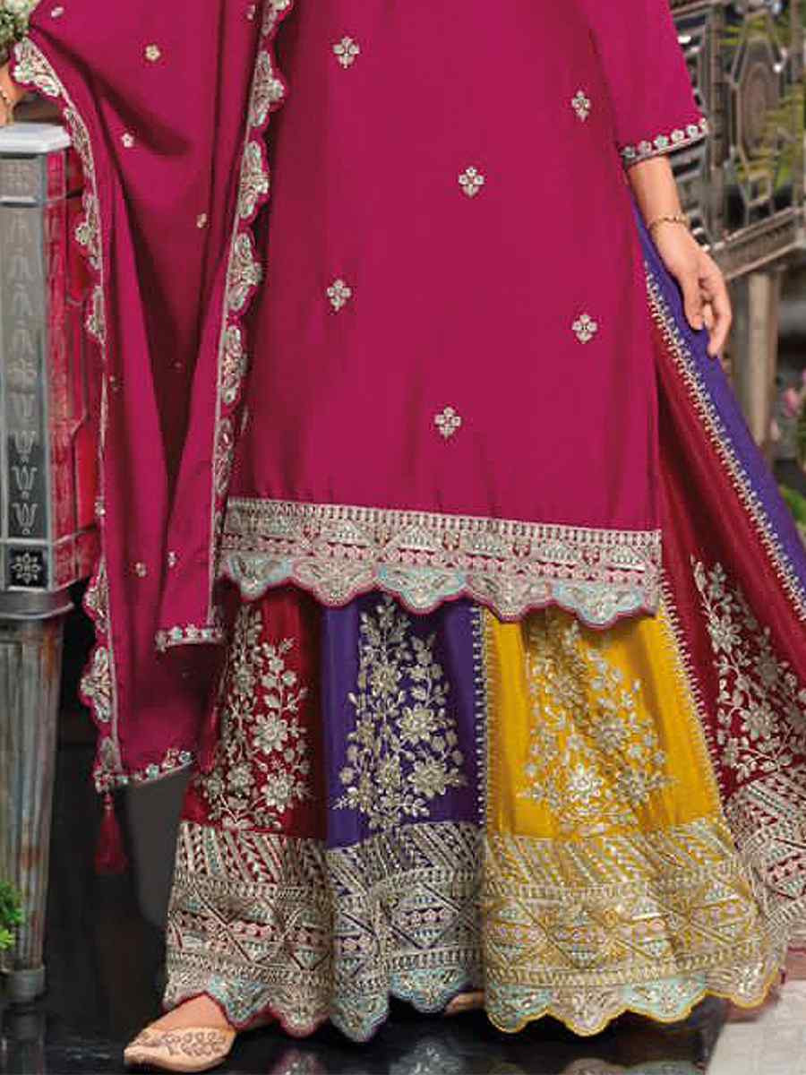 Pink Chinon Embroidered Reception Wedding Kurti Lehenga Choli