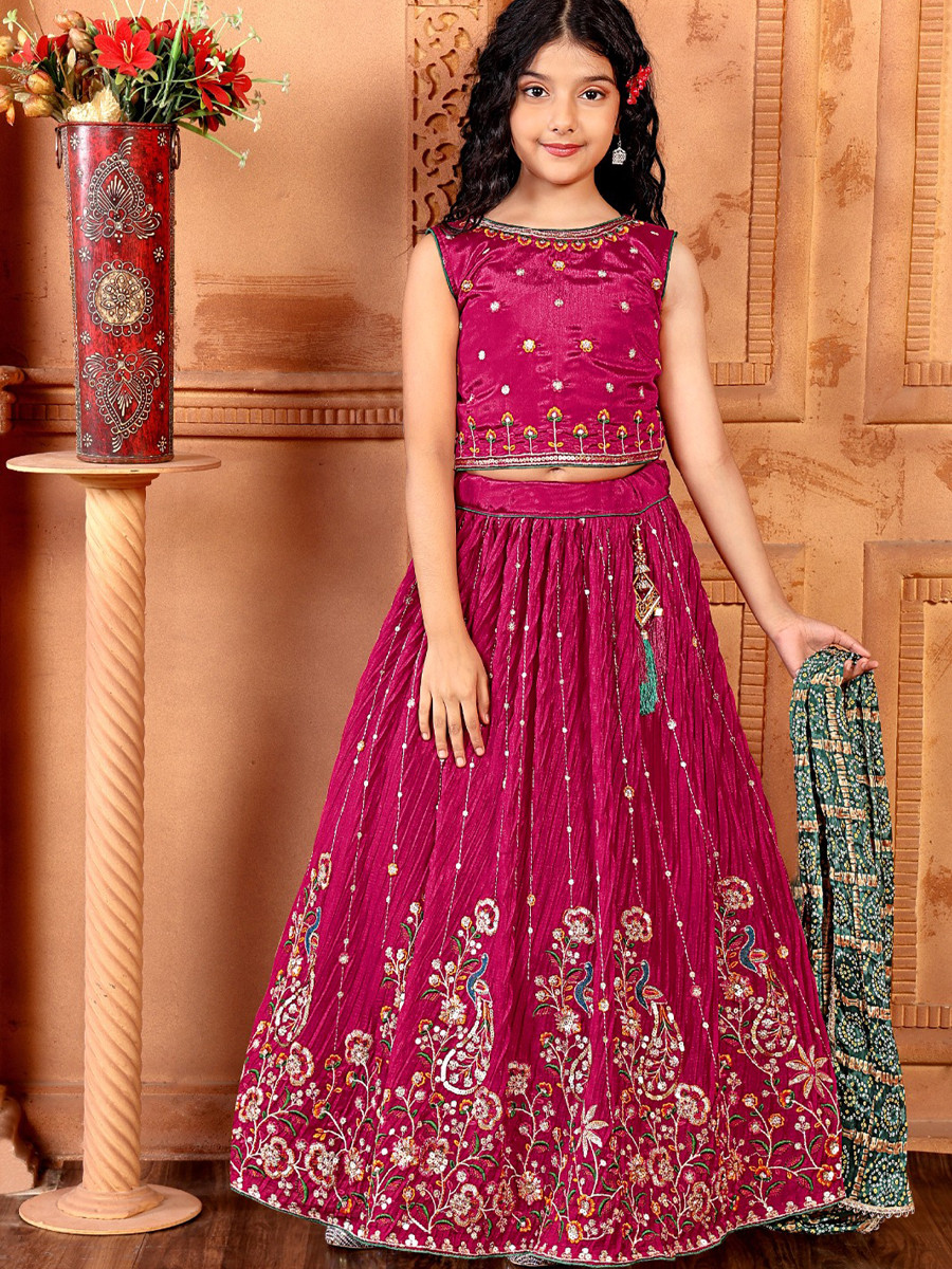 Pink Chinon Embroidered Wedding Festival Lehengas Girls Wear