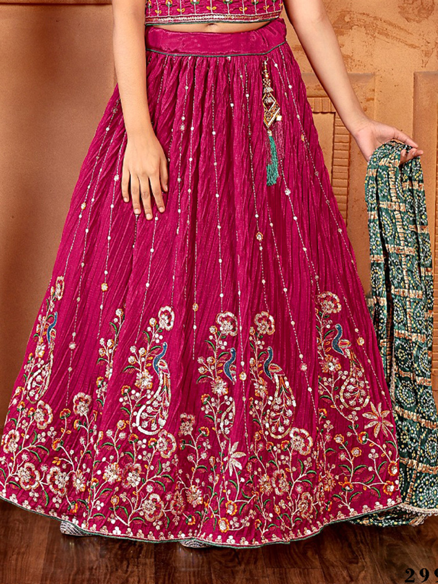 Pink Chinon Embroidered Wedding Festival Lehengas Girls Wear