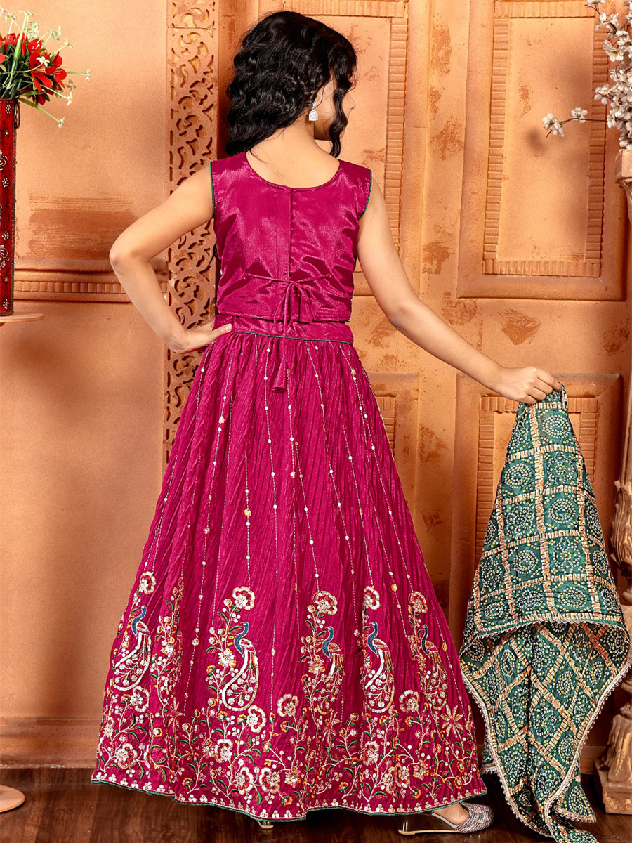 Pink Chinon Embroidered Wedding Festival Lehengas Girls Wear