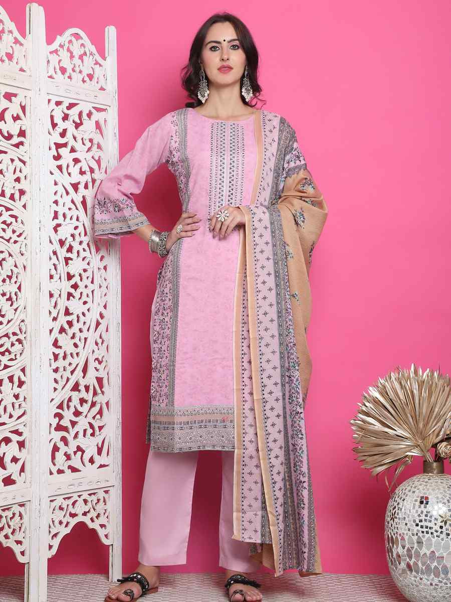 Pink Cotton Embroidered Casual Festival Pant Salwar Kameez