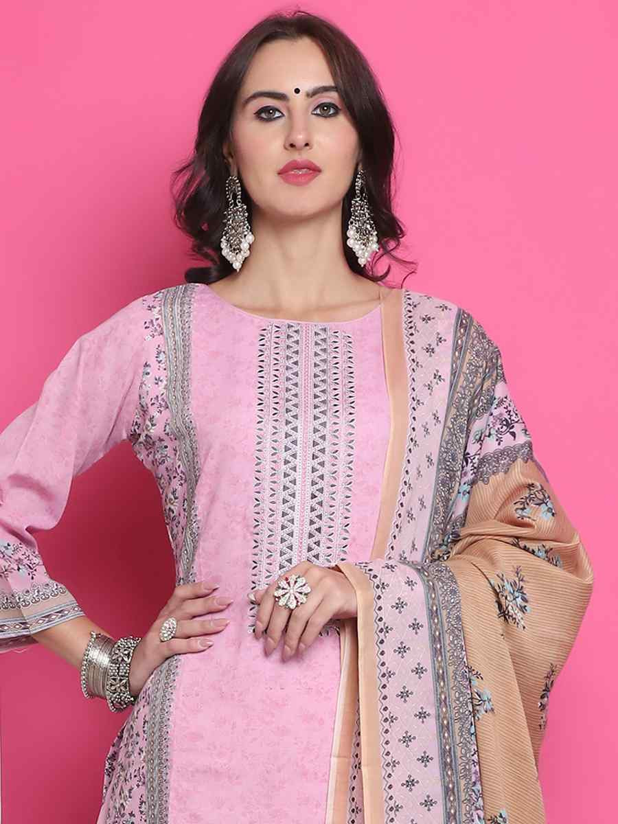 Pink Cotton Embroidered Casual Festival Pant Salwar Kameez