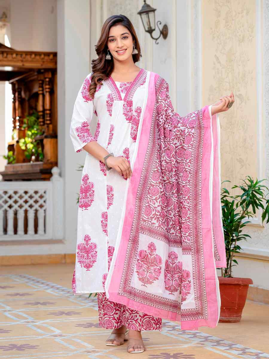 Pink Cotton Embroidered Festival Casual Pant Salwar Kameez