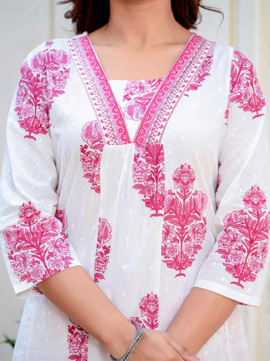 Pink Cotton Embroidered Festival Casual Pant Salwar Kameez