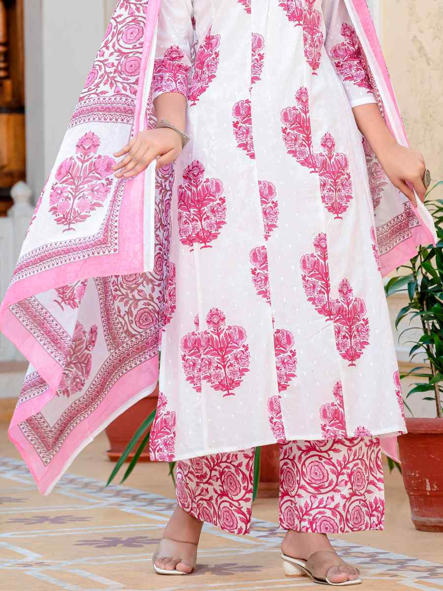 Pink Cotton Embroidered Festival Casual Pant Salwar Kameez