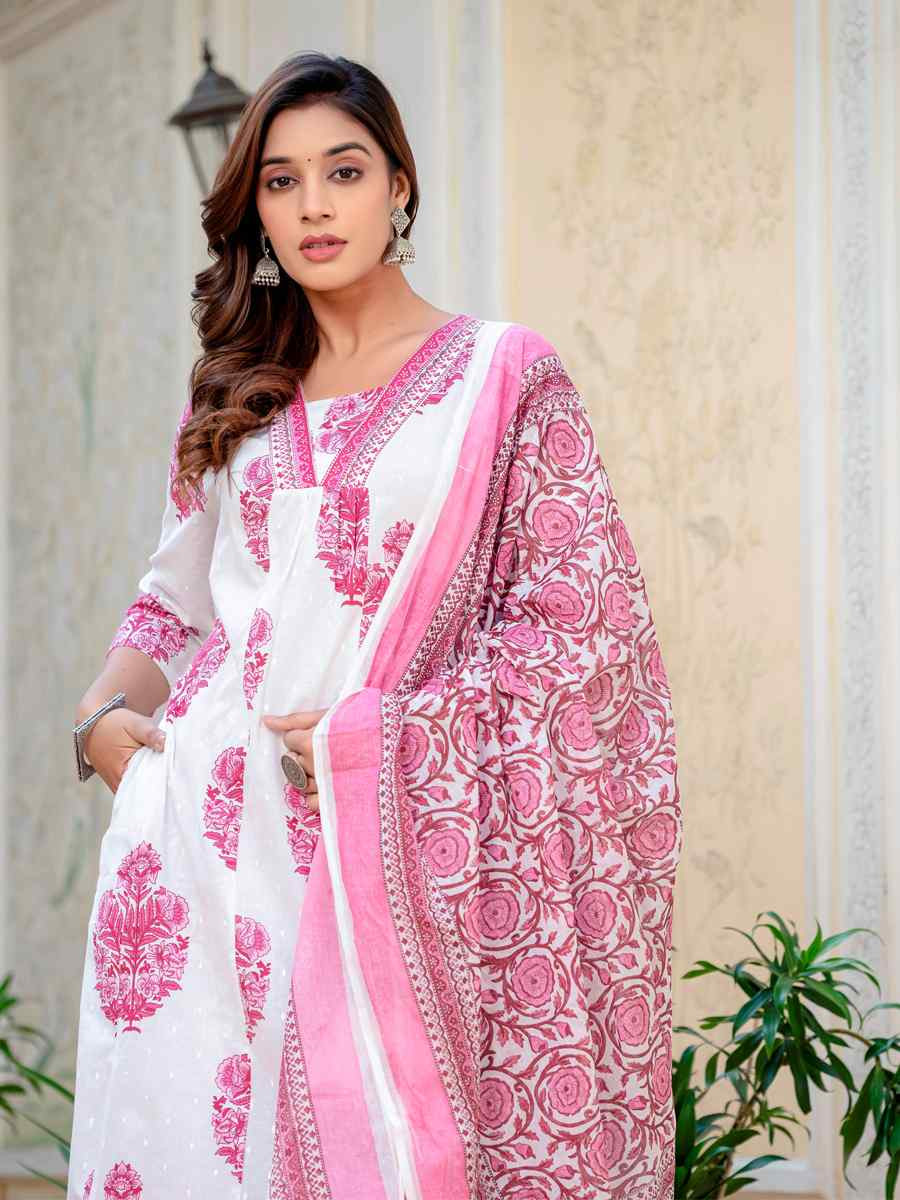 Pink Cotton Embroidered Festival Casual Pant Salwar Kameez