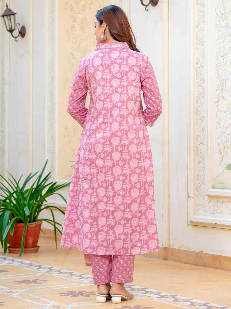 Pink Cotton Embroidered Festival Casual Pant Salwar Kameez