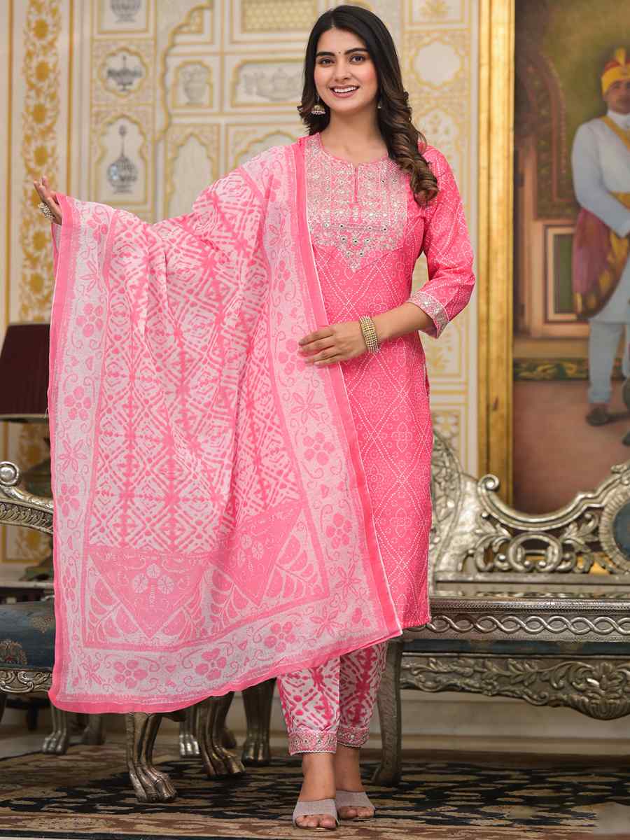 Pink Cotton Embroidered Festival Casual Ready Pant Salwar Kameez