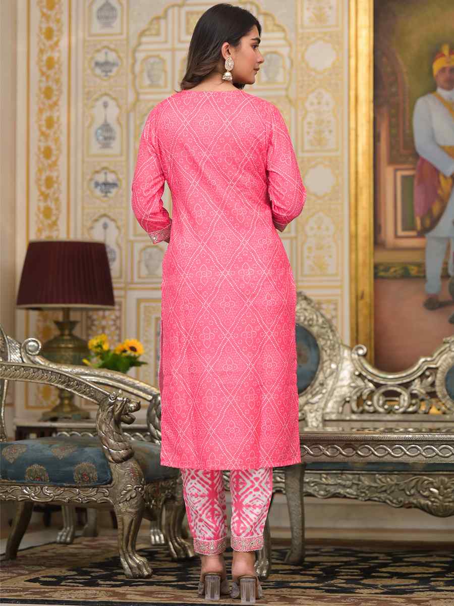 Pink Cotton Embroidered Festival Casual Ready Pant Salwar Kameez