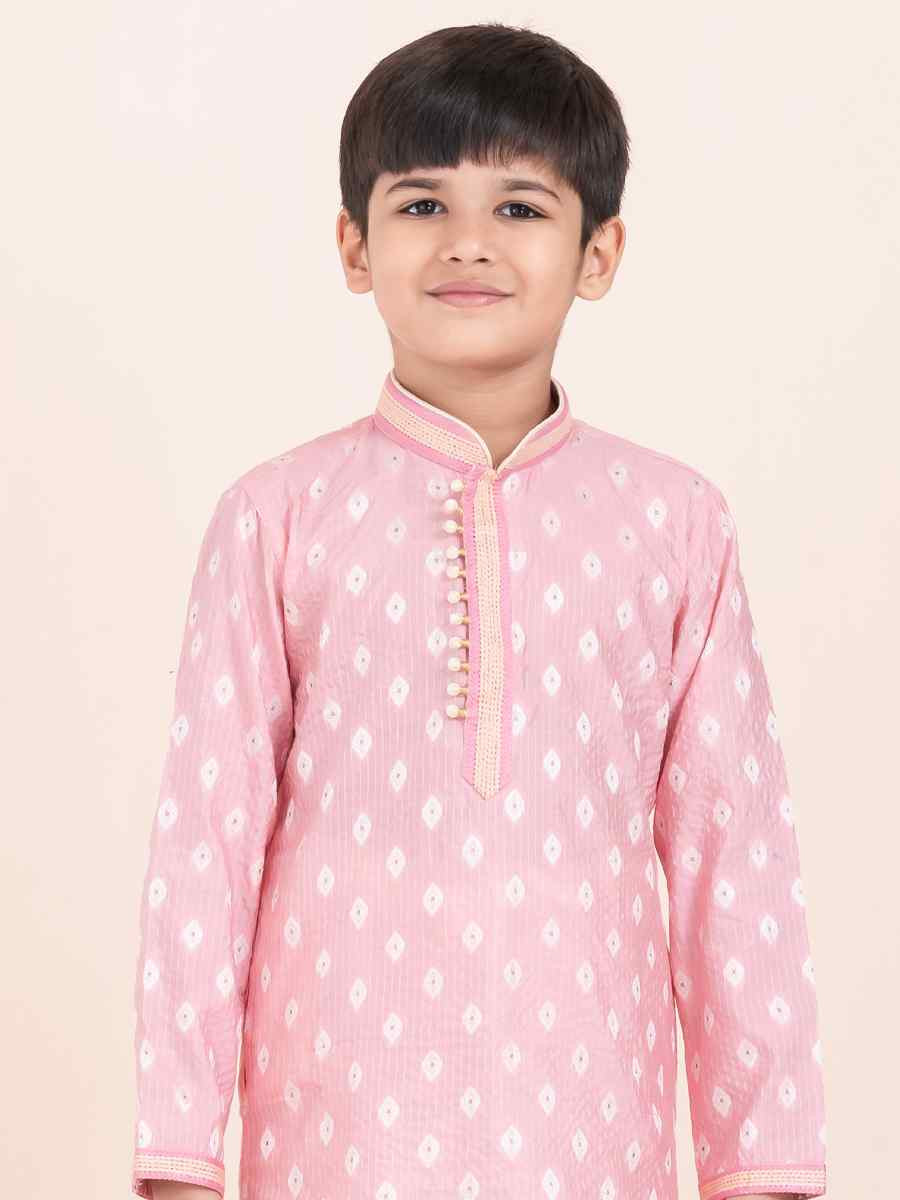 Pink Cotton Embroidered Festival Traditional Kurta Pyjama Boys Wear