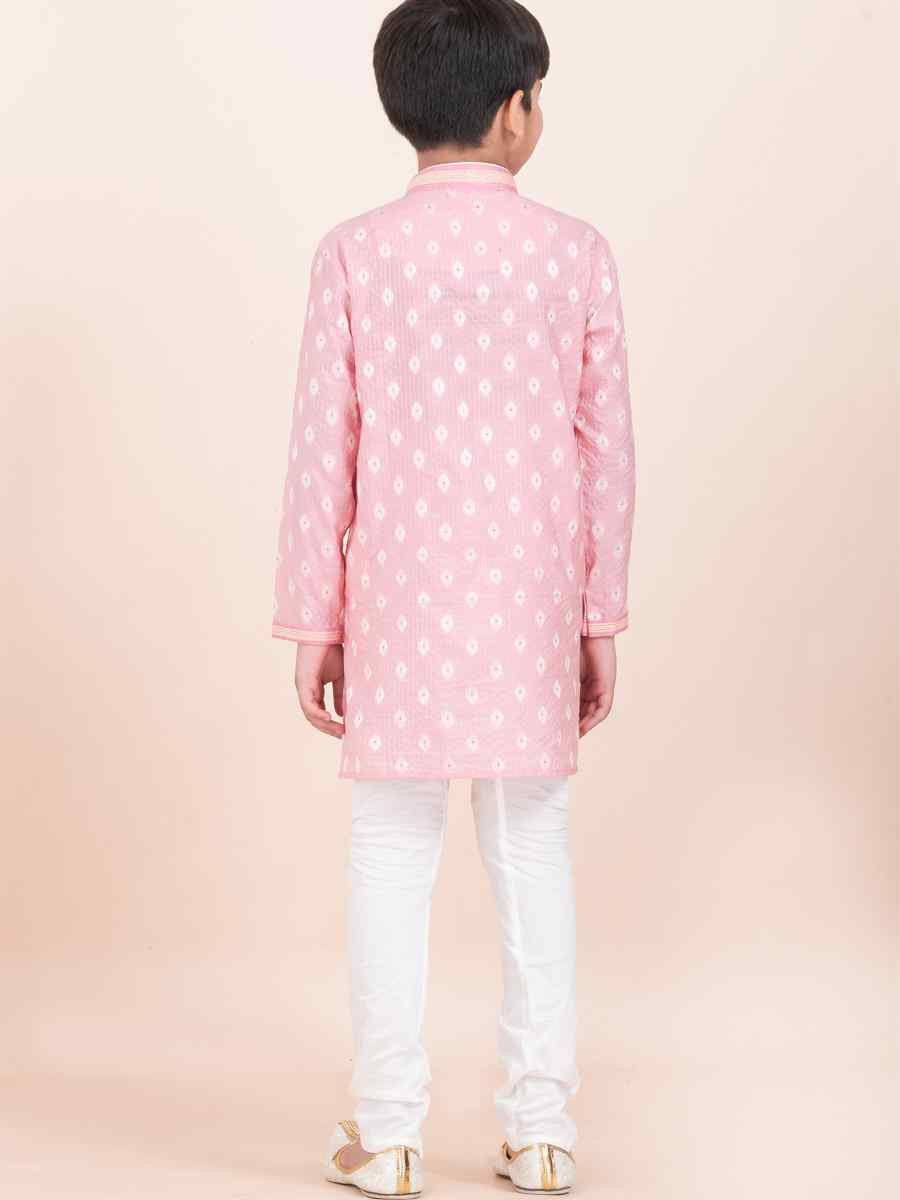 Pink Cotton Embroidered Festival Traditional Kurta Pyjama Boys Wear