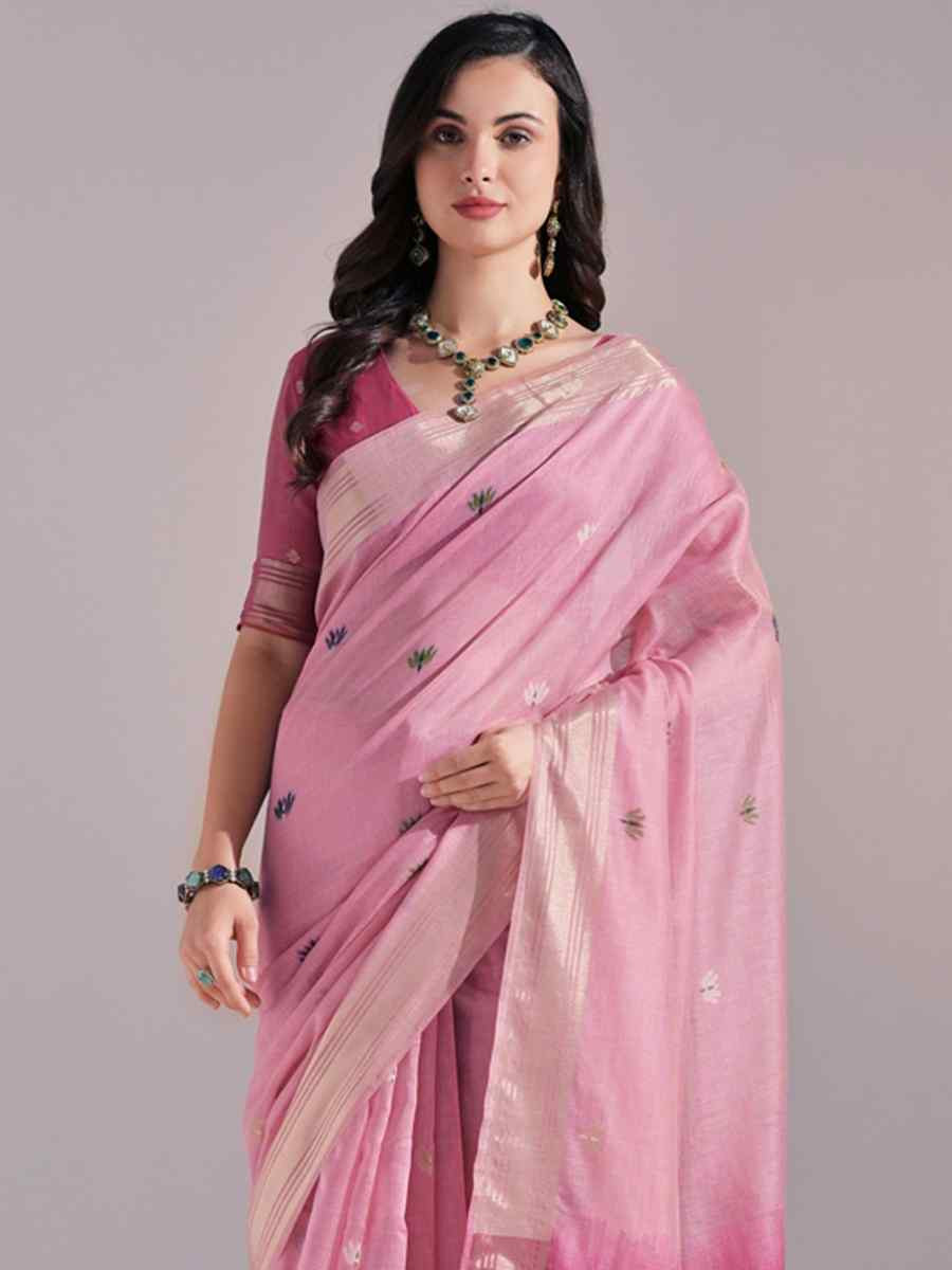 Pink Cotton Handwoven Festival Casual Classic Style Saree