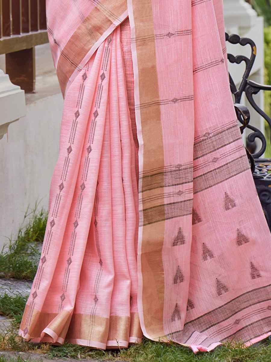 Pink Cotton Handwoven Festival Casual Classic Style Saree