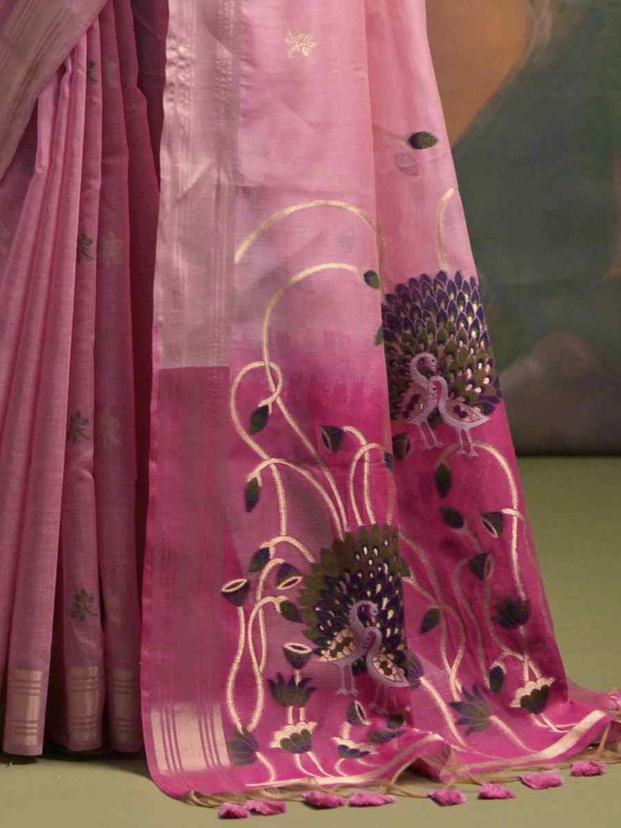 Pink Cotton Handwoven Festival Casual Classic Style Saree