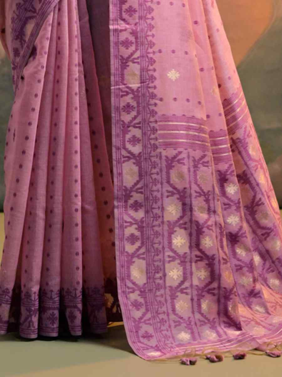 Pink Cotton Handwoven Festival Wedding Heavy Border Saree