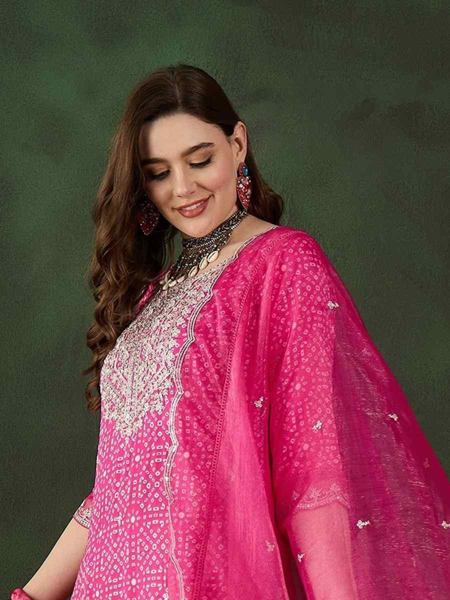 Pink Cotton Silk Embroidered Festival Casual Ready Pant Salwar Kameez