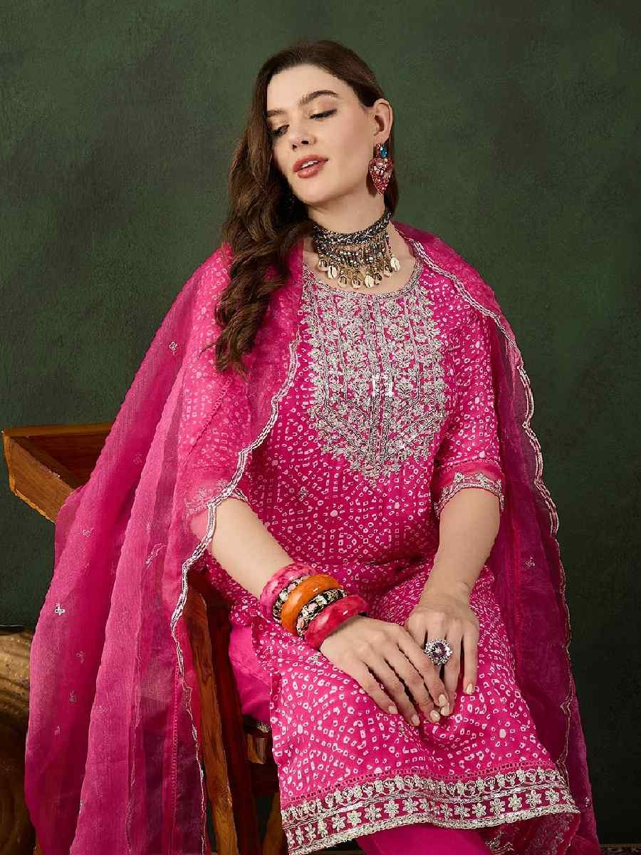 Pink Cotton Silk Embroidered Festival Casual Ready Pant Salwar Kameez