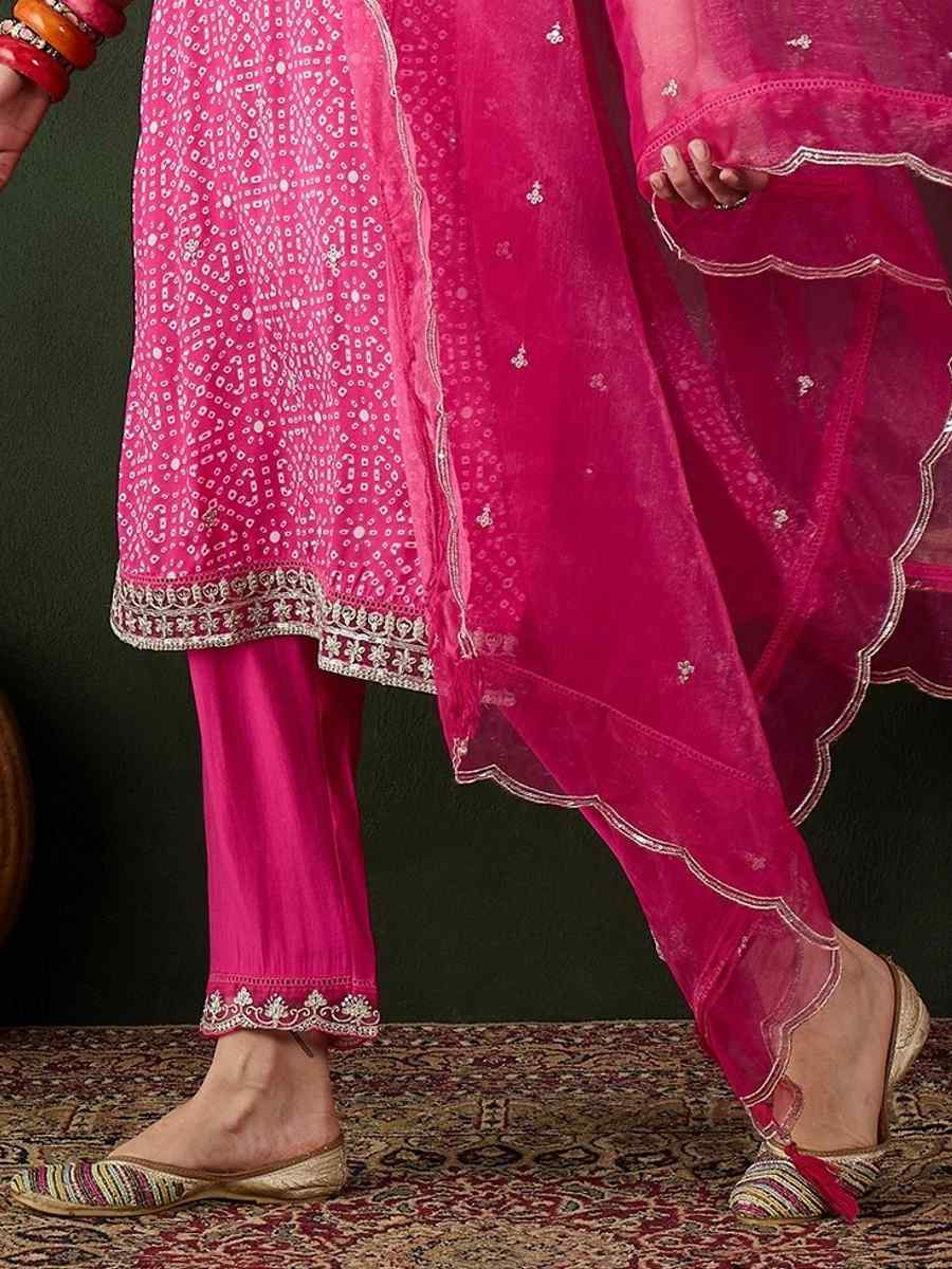 Pink Cotton Silk Embroidered Festival Casual Ready Pant Salwar Kameez