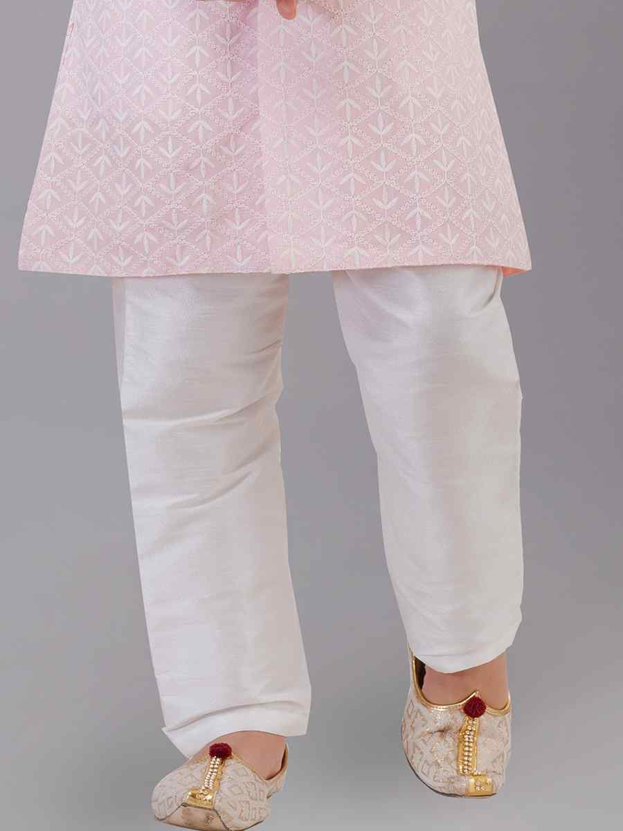 Pink Cotton Silk Embroidered Festival Traditional Kurta Pyjama Boys Wear