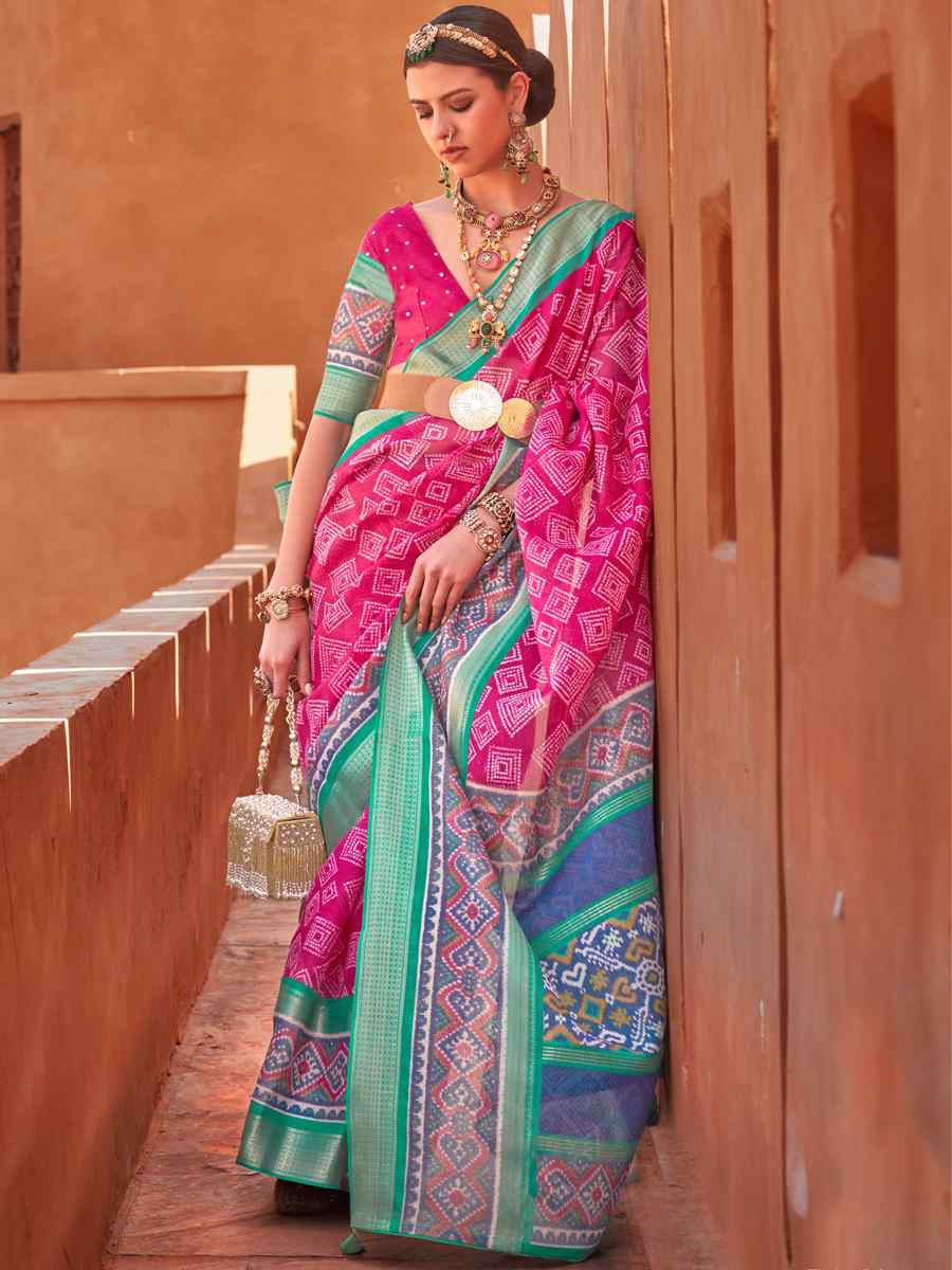 Pink Cotton Silk Handwoven Casual Festival Classic Style Saree