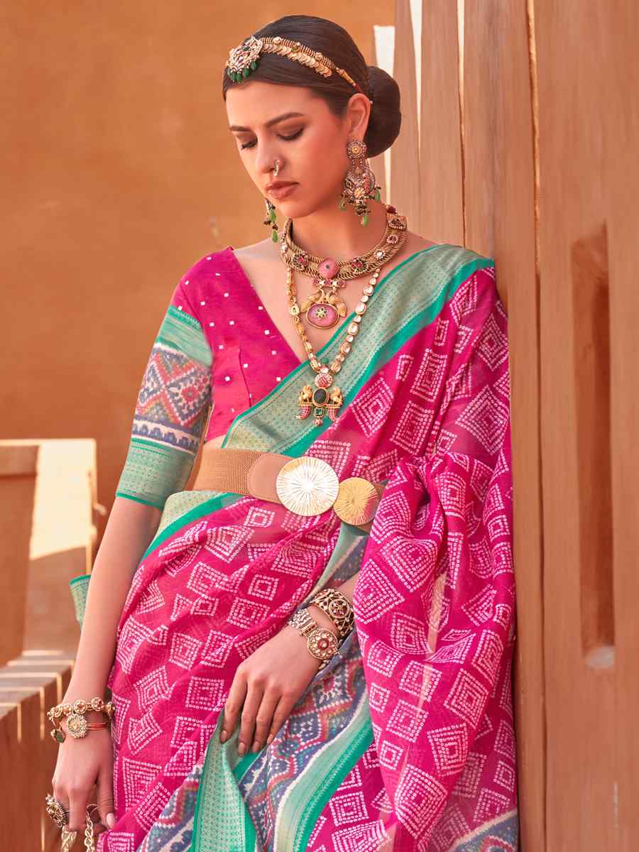 Pink Cotton Silk Handwoven Casual Festival Classic Style Saree