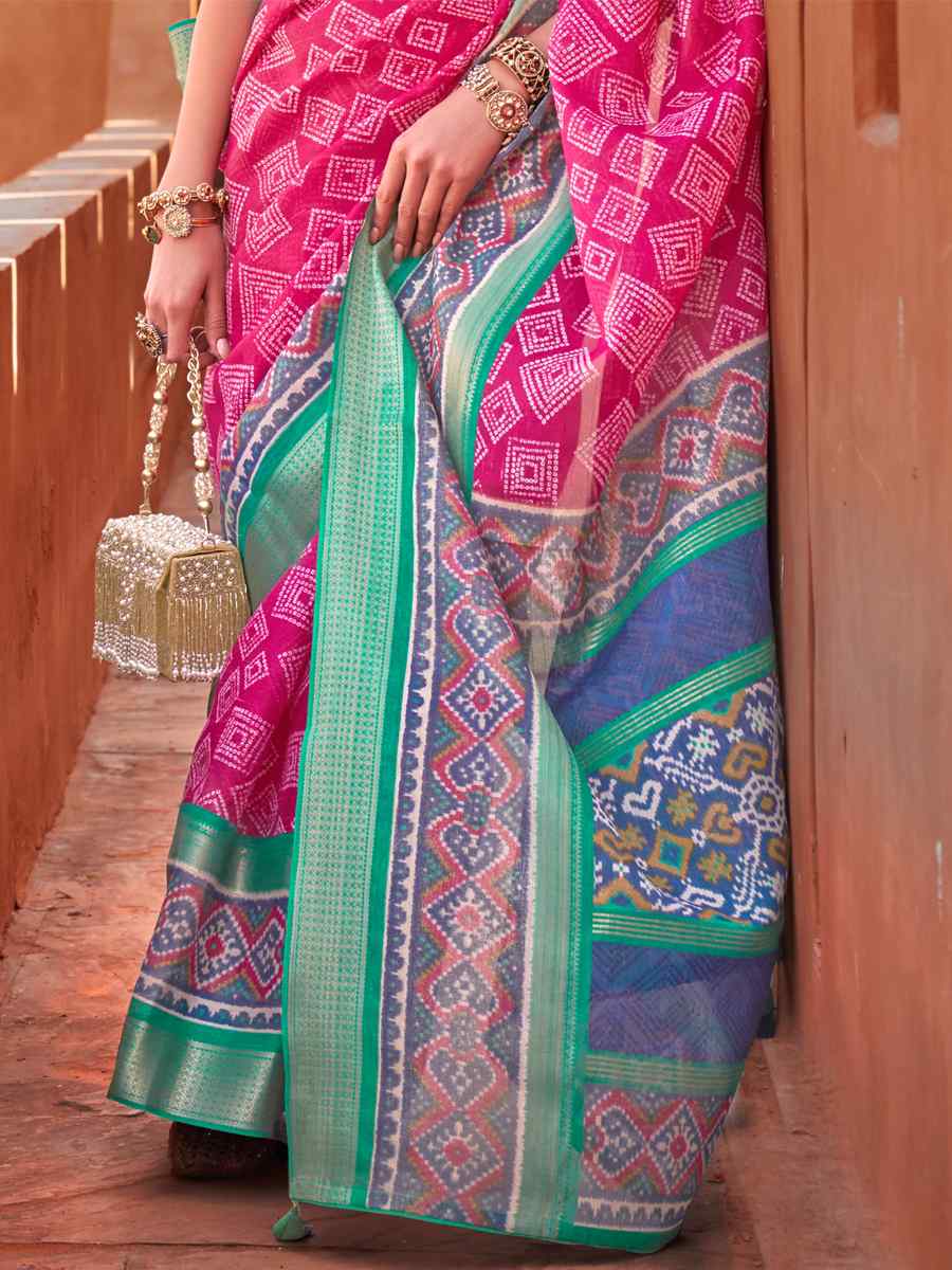 Pink Cotton Silk Handwoven Casual Festival Classic Style Saree