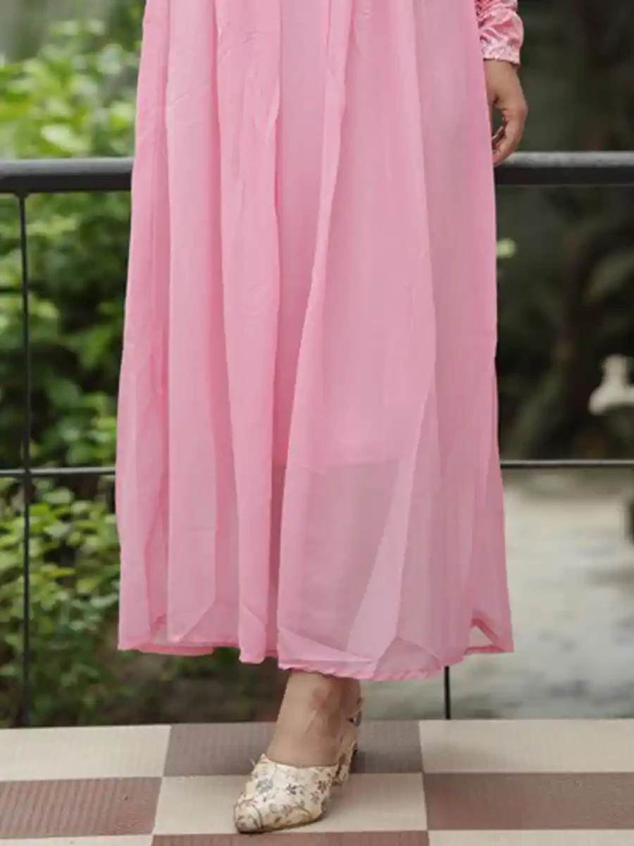 Pink Crepe Georgette Embroidered Festival Casual Gown