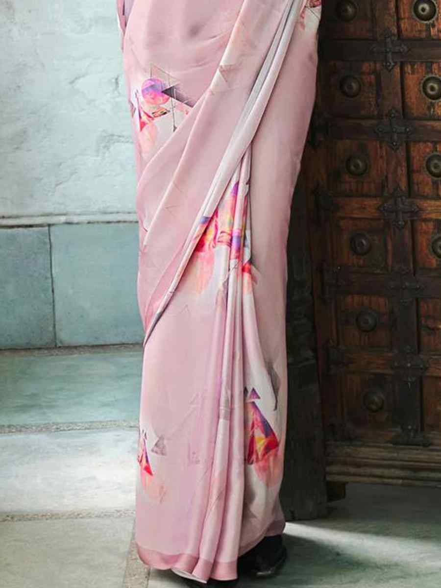 Pink Crepe Soft Silk Printed Festival Casual Contemporary Saree