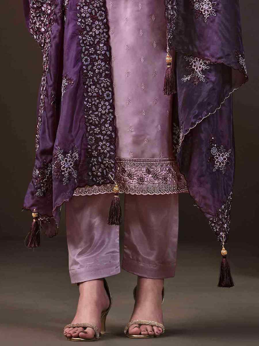 Pink Crystal Organza Embroidered Festival Casual Ready Pant Salwar Kameez