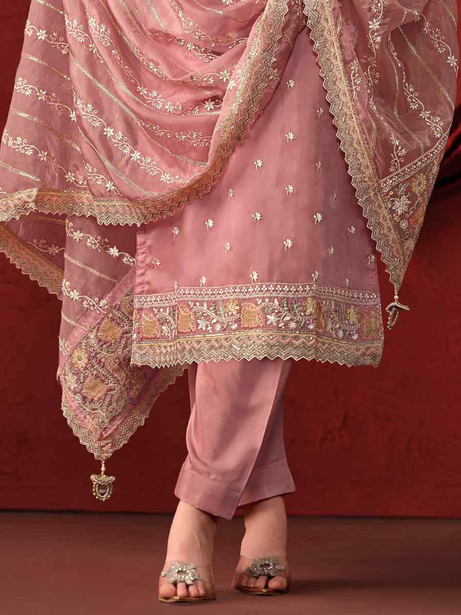 Pink Crystal Organza Embroidered Festival Wedding Pant Salwar Kameez