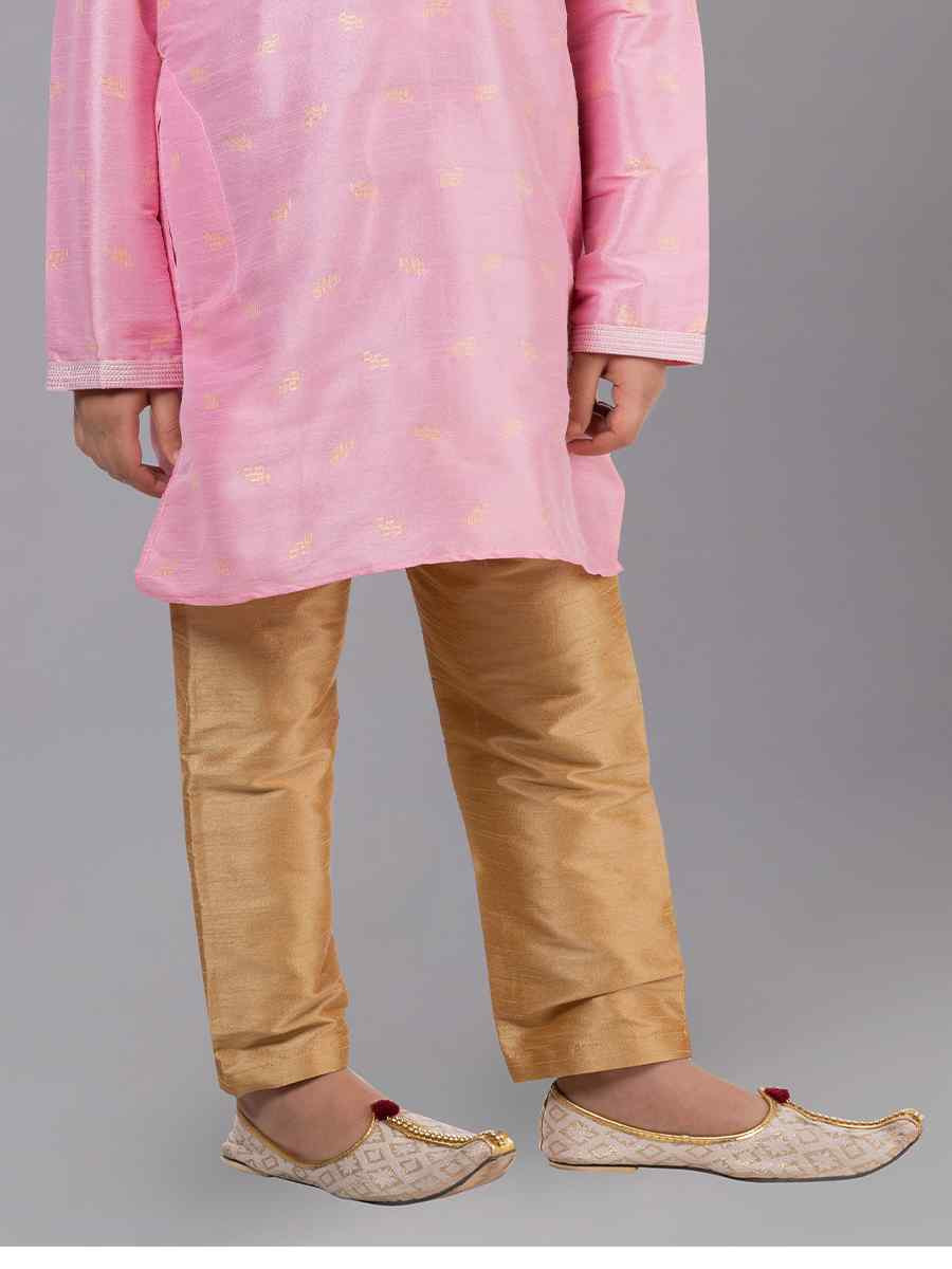 Pink Dhupion Silk With  Jacquard  Embroidered Festival Traditional Kurta Pyjama Boys Wear