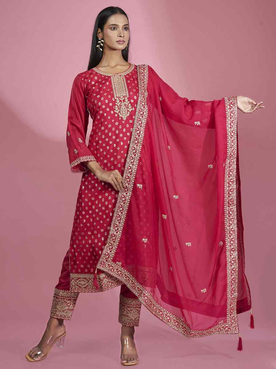 Pink Dola Silk Embroidered Festival Casual Ready Pant Salwar Kameez