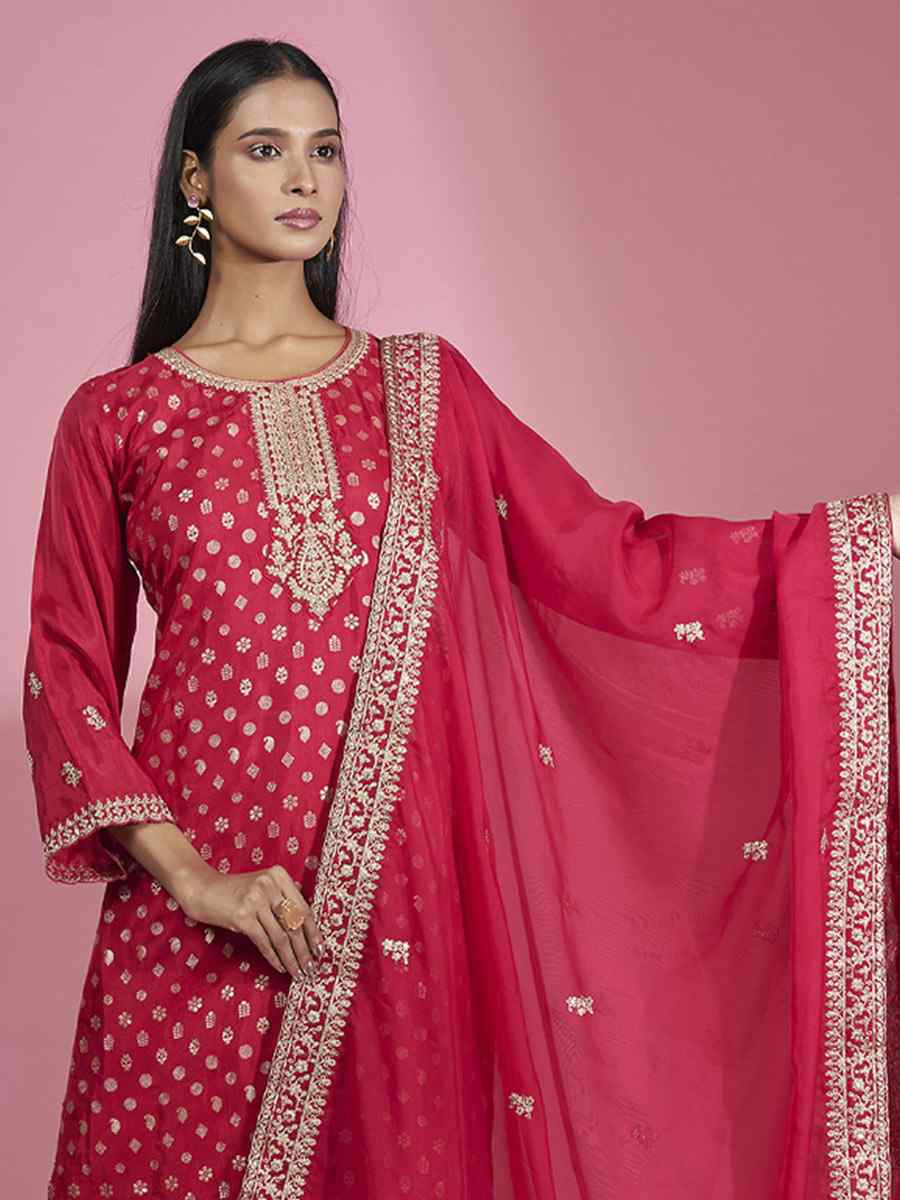 Pink Dola Silk Embroidered Festival Casual Ready Pant Salwar Kameez