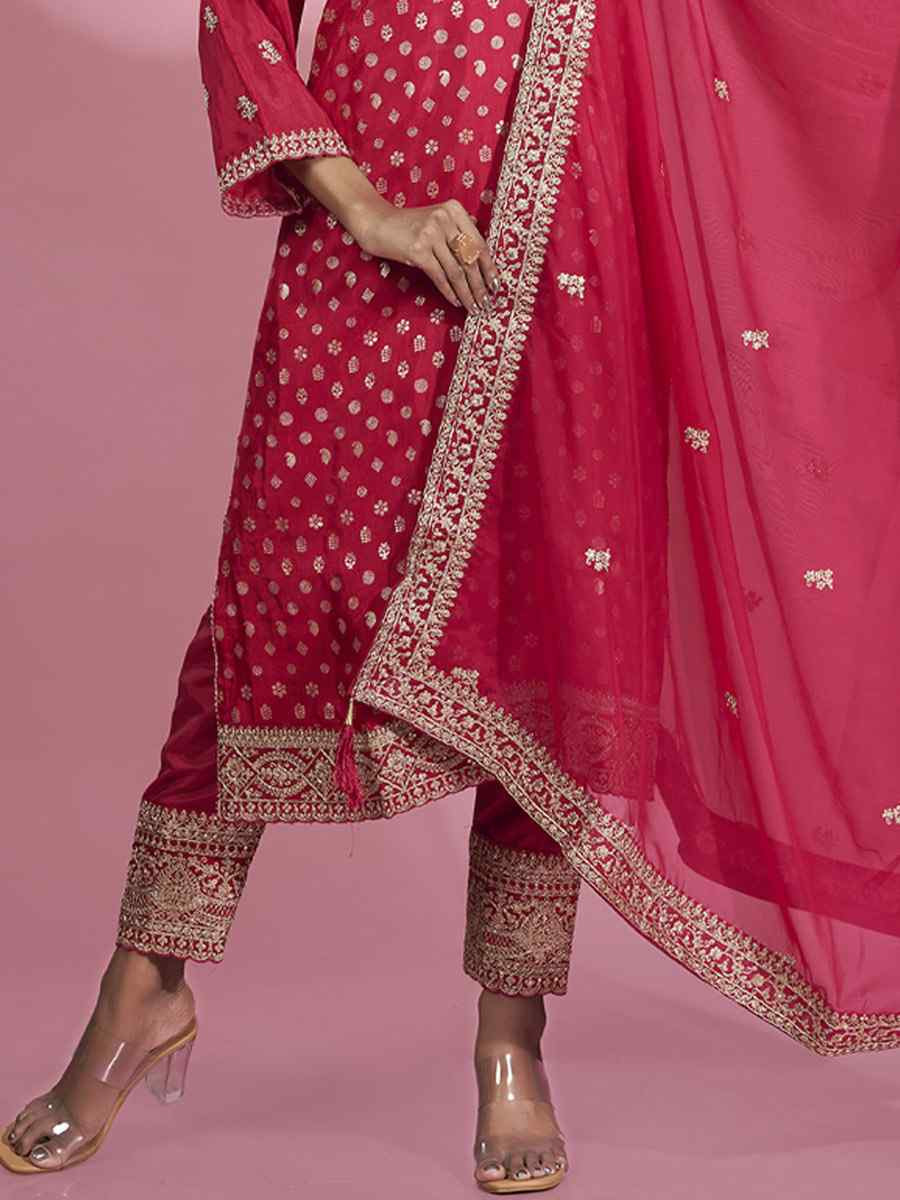 Pink Dola Silk Embroidered Festival Casual Ready Pant Salwar Kameez