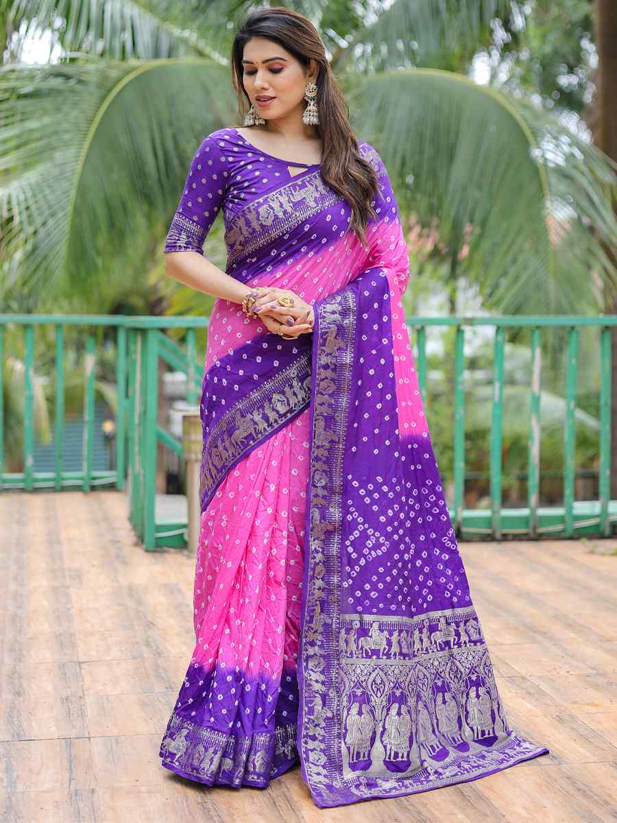 Pink Dola Silk Handwoven Festival Wedding Heavy Border Saree