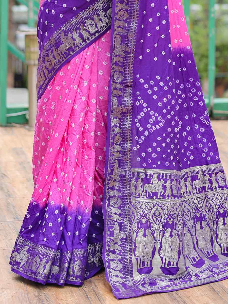 Pink Dola Silk Handwoven Festival Wedding Heavy Border Saree